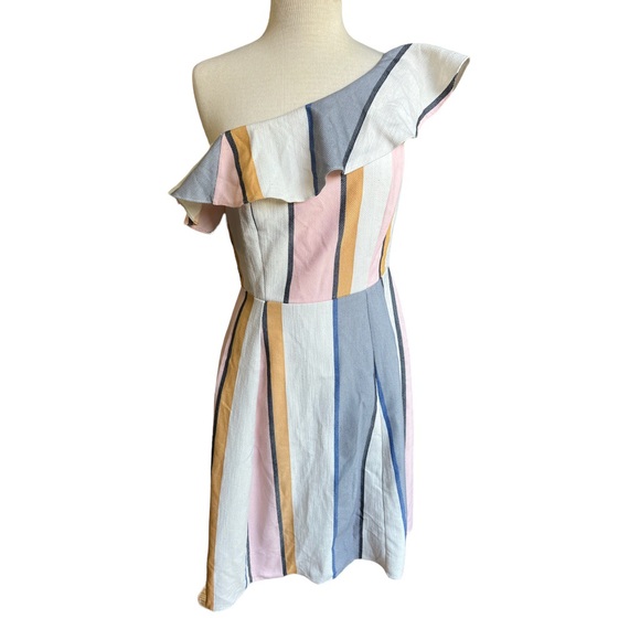 ASOS One Shoulder Ruffle Striped Dress - Picture 4 of 16